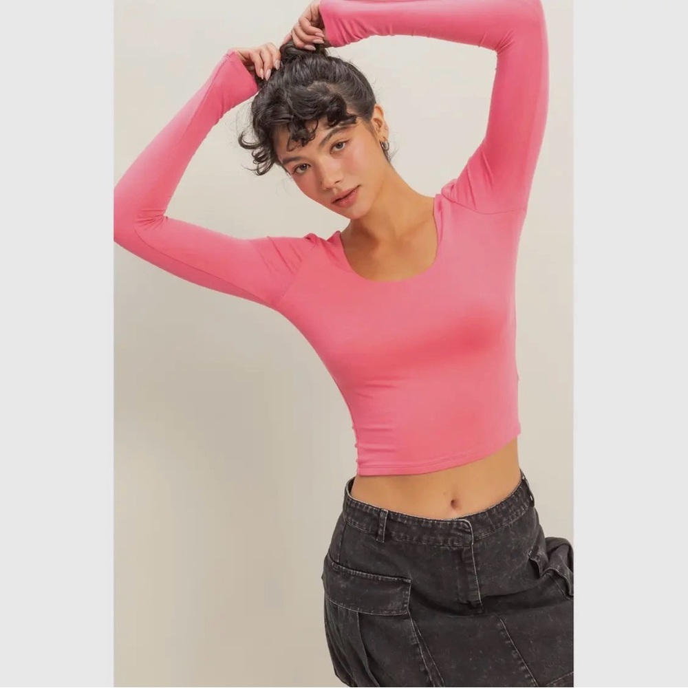 NWT Pink Scoop Neck Long Sleeve Women's Crop Top